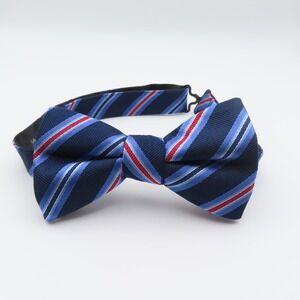 Penquin Bow Tie Silk Polyester Blue Red Striped 2.5" Wide Pre Tied